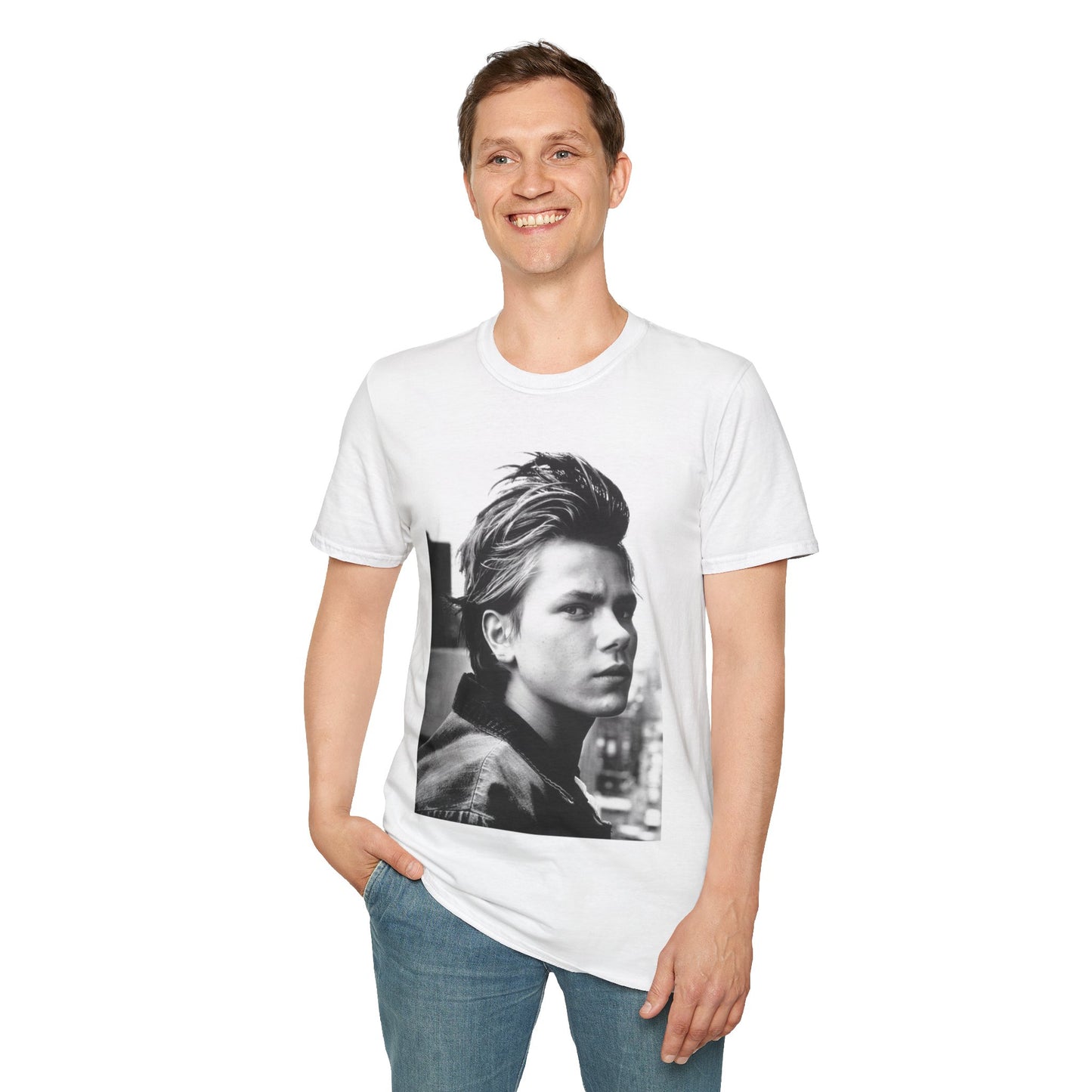 Young River Phoenix Black and White Portrait T-Shirt | Retro Photo Tee