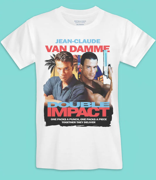 Retro Double impact 90s movie poster white short sleeve t shirt