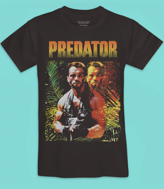 Retro Tees black short sleeve t-shirt with Predator movie poster design
