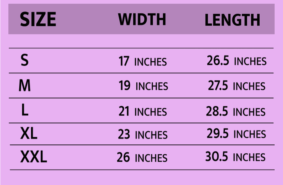 Unisex size chart