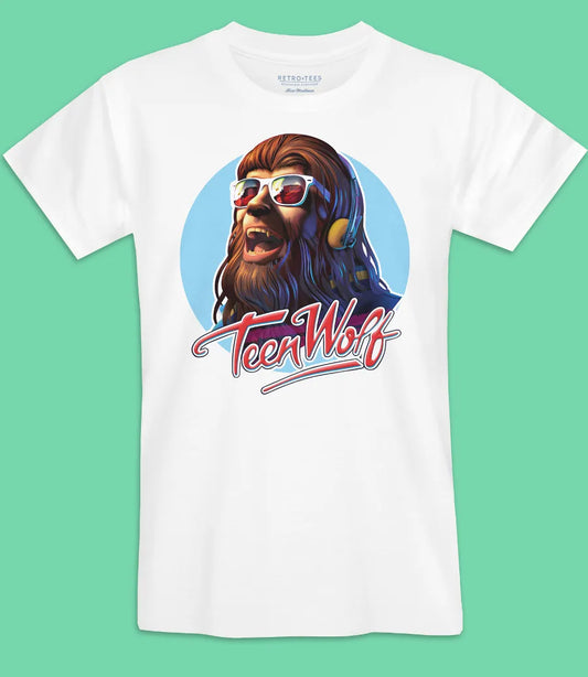 Retro Tees mens unisex white short sleeve t-shirt featuring 80s Movie Teen Wolf design