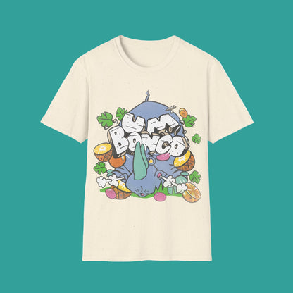 natural short sleeve official Um Bongo Rhino T-shirt colourful 80s tropical juice drink with cartoon rhino and Um bongo logo