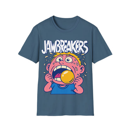 Blue t-shirt with cartoon character and 'Jawbreakers' text on a white background