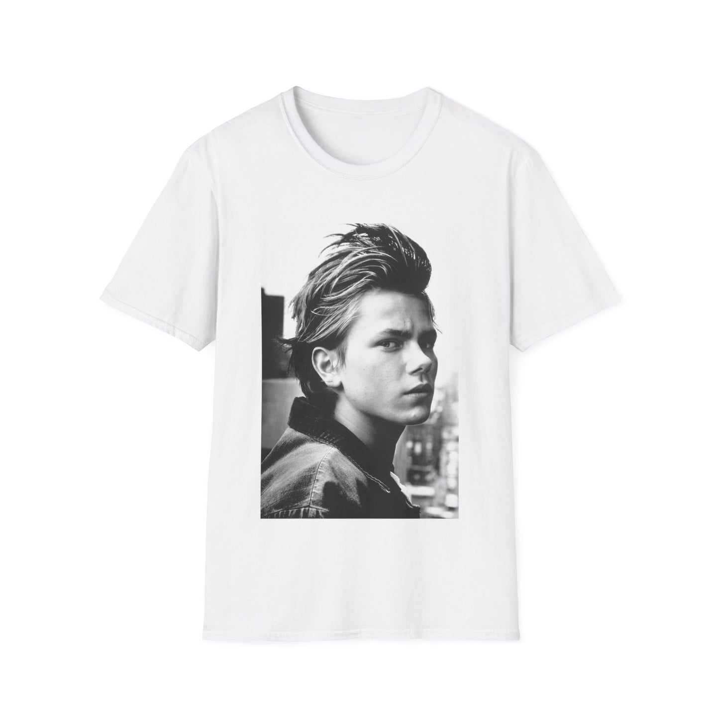 Young River Phoenix Black and White Portrait T-Shirt | Retro Photo Tee