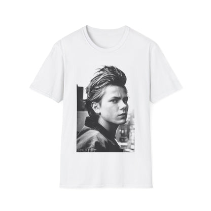 Young River Phoenix Black and White Portrait T-Shirt | Retro Photo Tee
