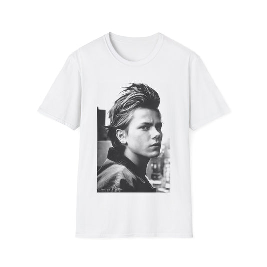 Young River Phoenix Black and White Portrait T-Shirt | Retro Photo Tee