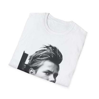 Young River Phoenix Black and White Portrait T-Shirt | Retro Photo Tee