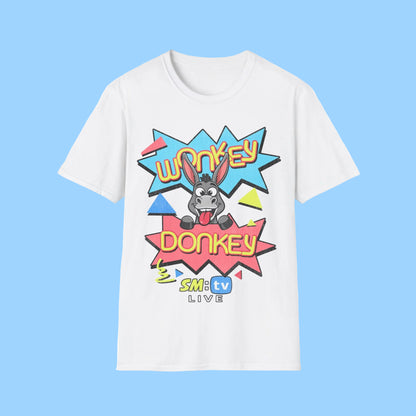 White short Sleeve  t-shirt with colourful 'Wonkey Donkey' SM TV Live graphic design