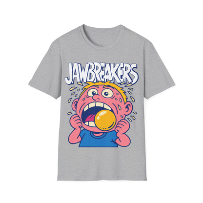 Gray t-shirt with cartoon character and 'Jawbreakers' text on a white background