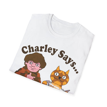 Charley Says Meow Unisex T-Shirt | Retro Safety Advert