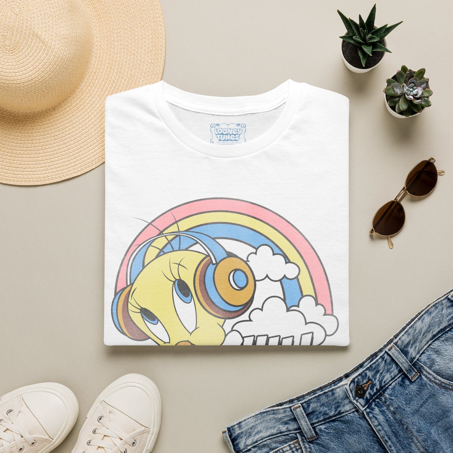 Tweety 'Chill Vibes' T-Shirt — Retro Rainbow Headphone Tee