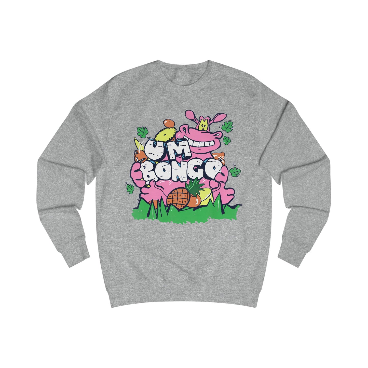 Official Um Bongo Hippo Heather  Grey sweatshirt with colourful graphic Hippo design, Exclusive to Retro Tees