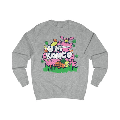 Official Um Bongo Hippo Heather  Grey sweatshirt with colourful graphic Hippo design, Exclusive to Retro Tees