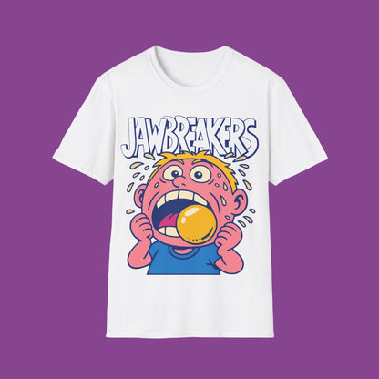 White t-shirt with cartoon character and 'Jawbreakers' text on a white background