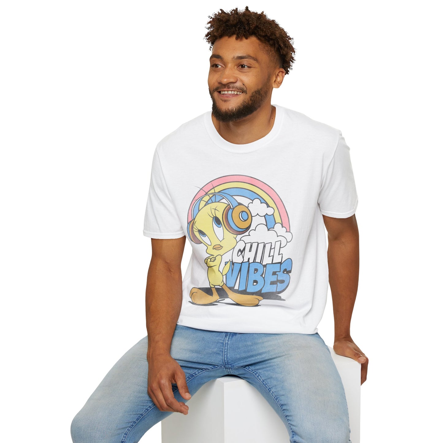 Tweety 'Chill Vibes' T-Shirt — Retro Rainbow Headphone Tee