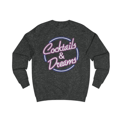 Dark gray sweatshirt with 'Cocktails & Dreams' text design on a white background