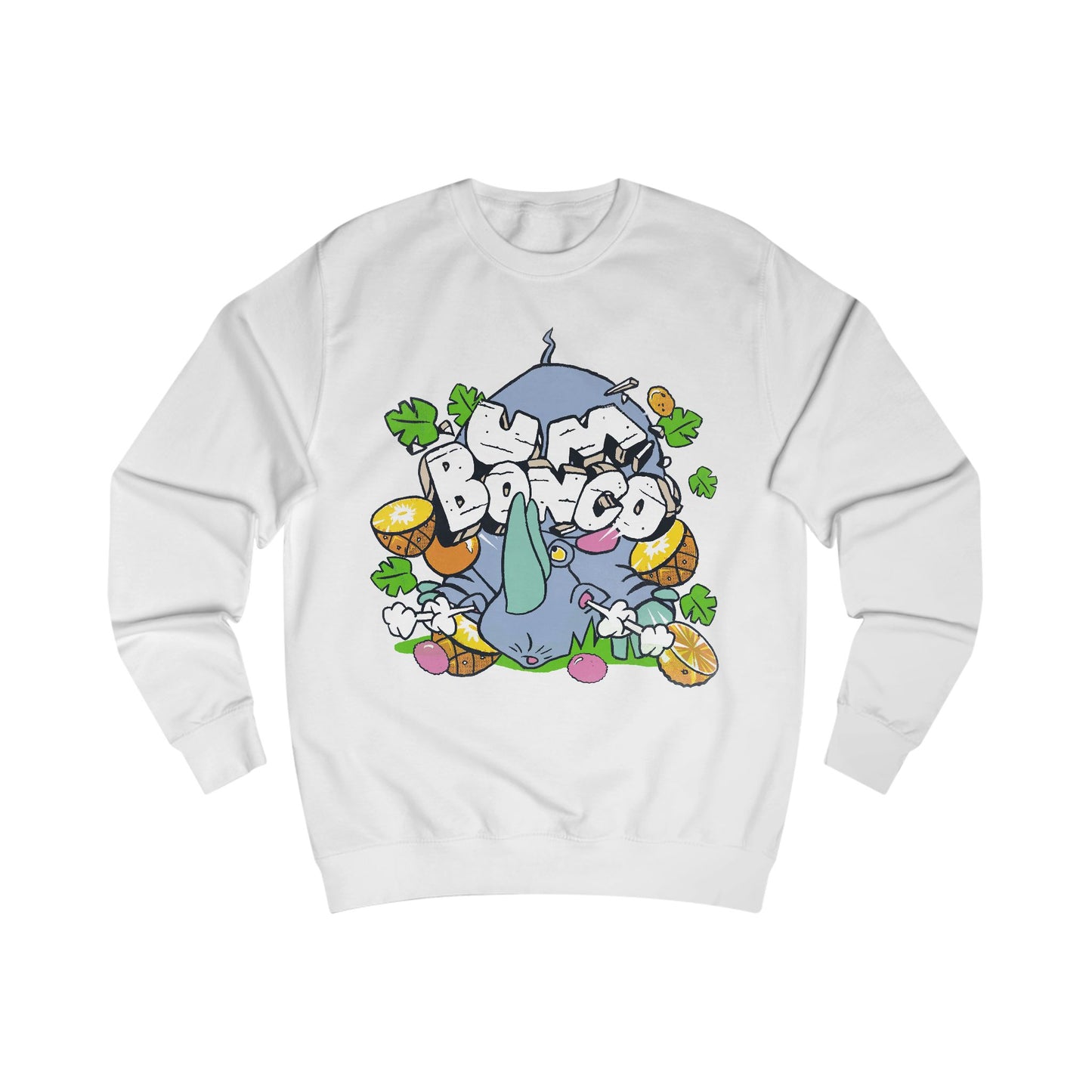 Official Um Bongo Hippo white sweatshirt with colourful graphic Rhino  design, Exclusive to Retro Tees