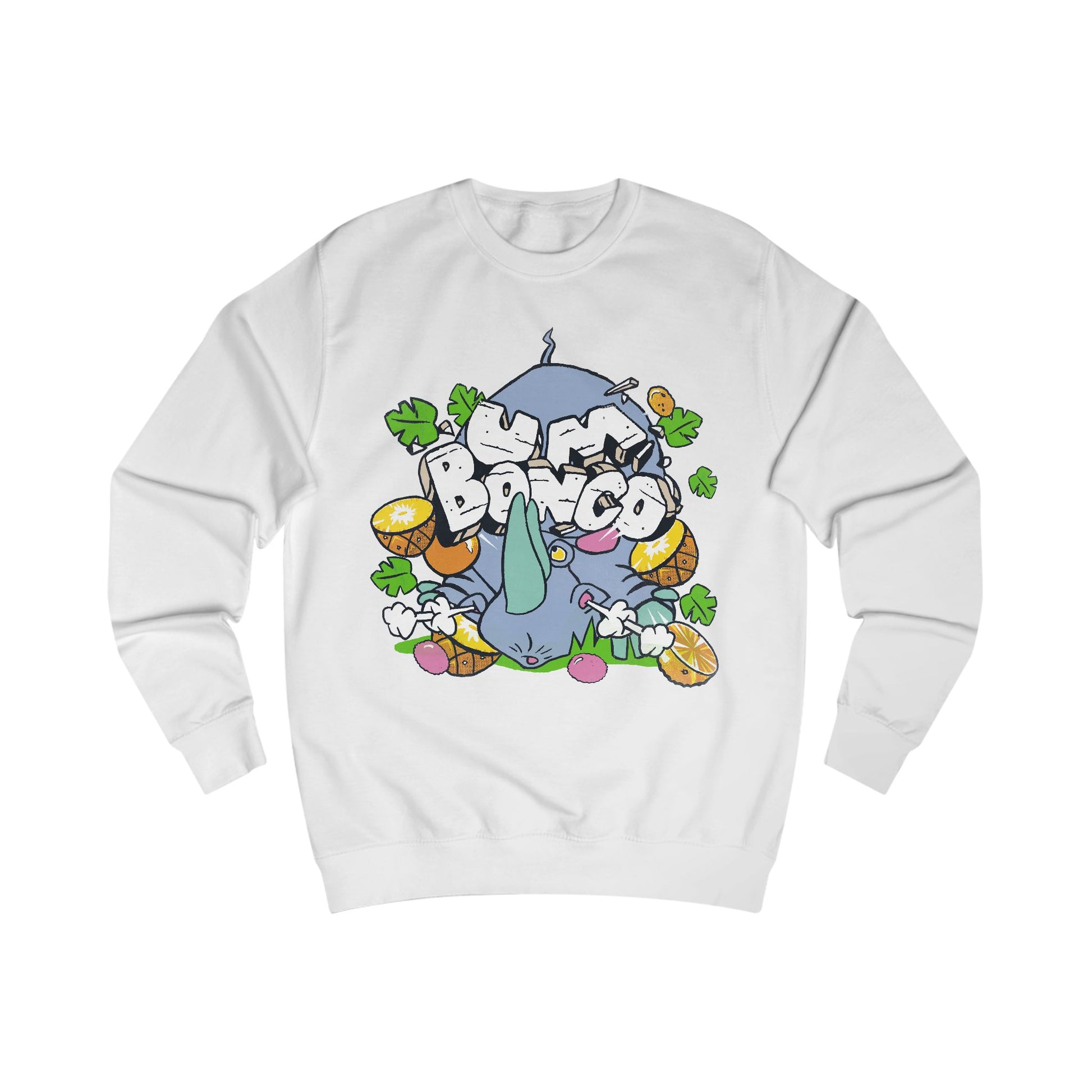 Official Um Bongo Hippo white sweatshirt with colourful graphic Rhino  design, Exclusive to Retro Tees