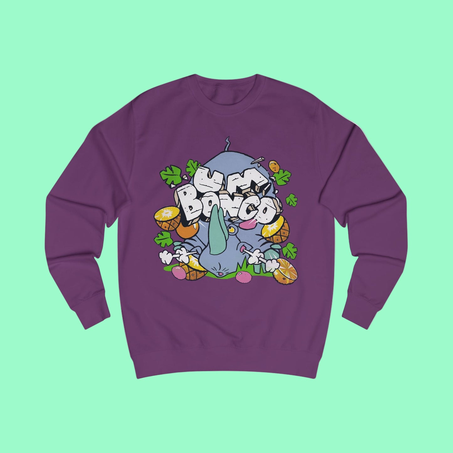 Official Um Bongo Hippo Purple sweatshirt with colourful graphic Rhino  design, Exclusive to Retro Tees