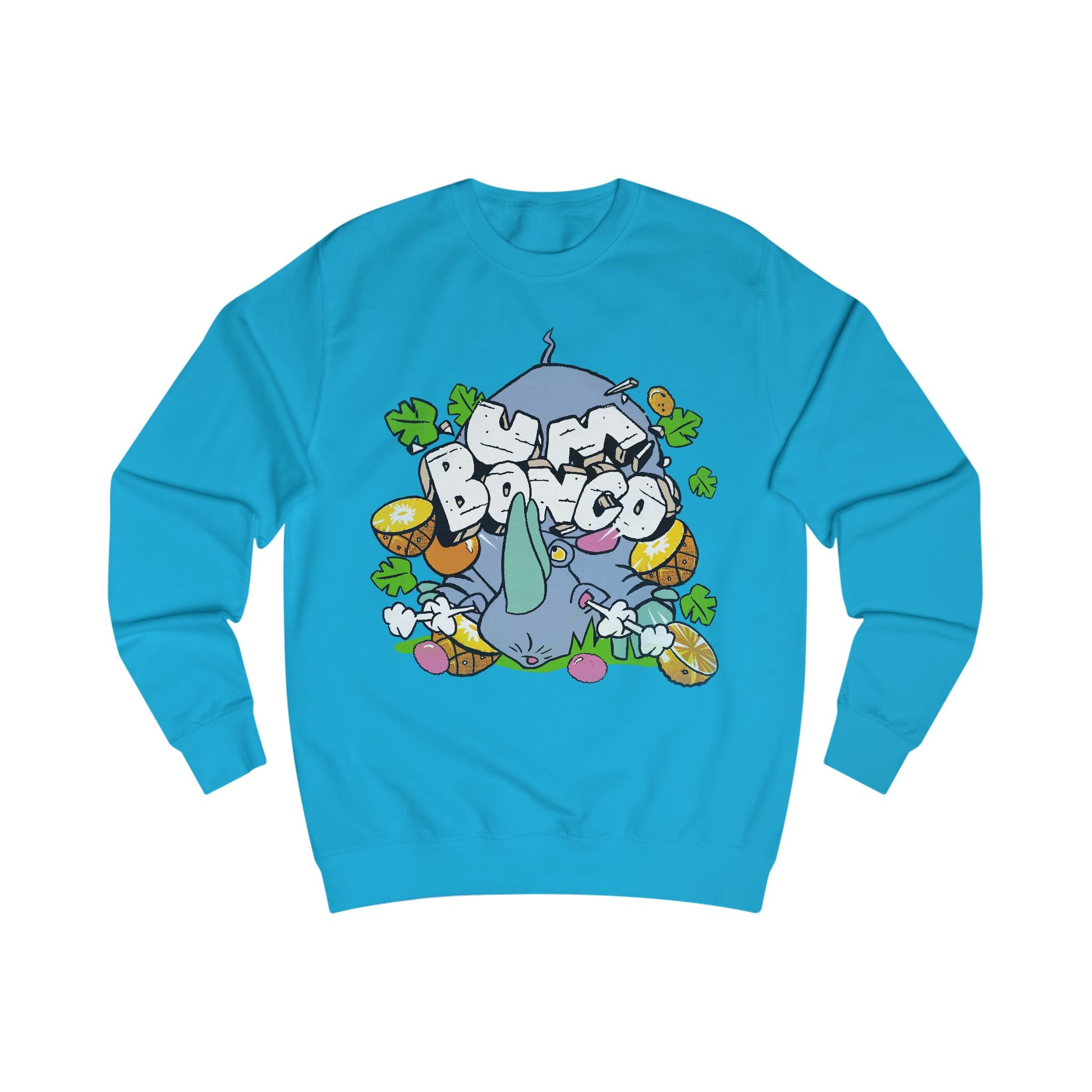 Official Um Bongo Hippo bright blue sweatshirt with colourful graphic Rhino  design, Exclusive to Retro Tees