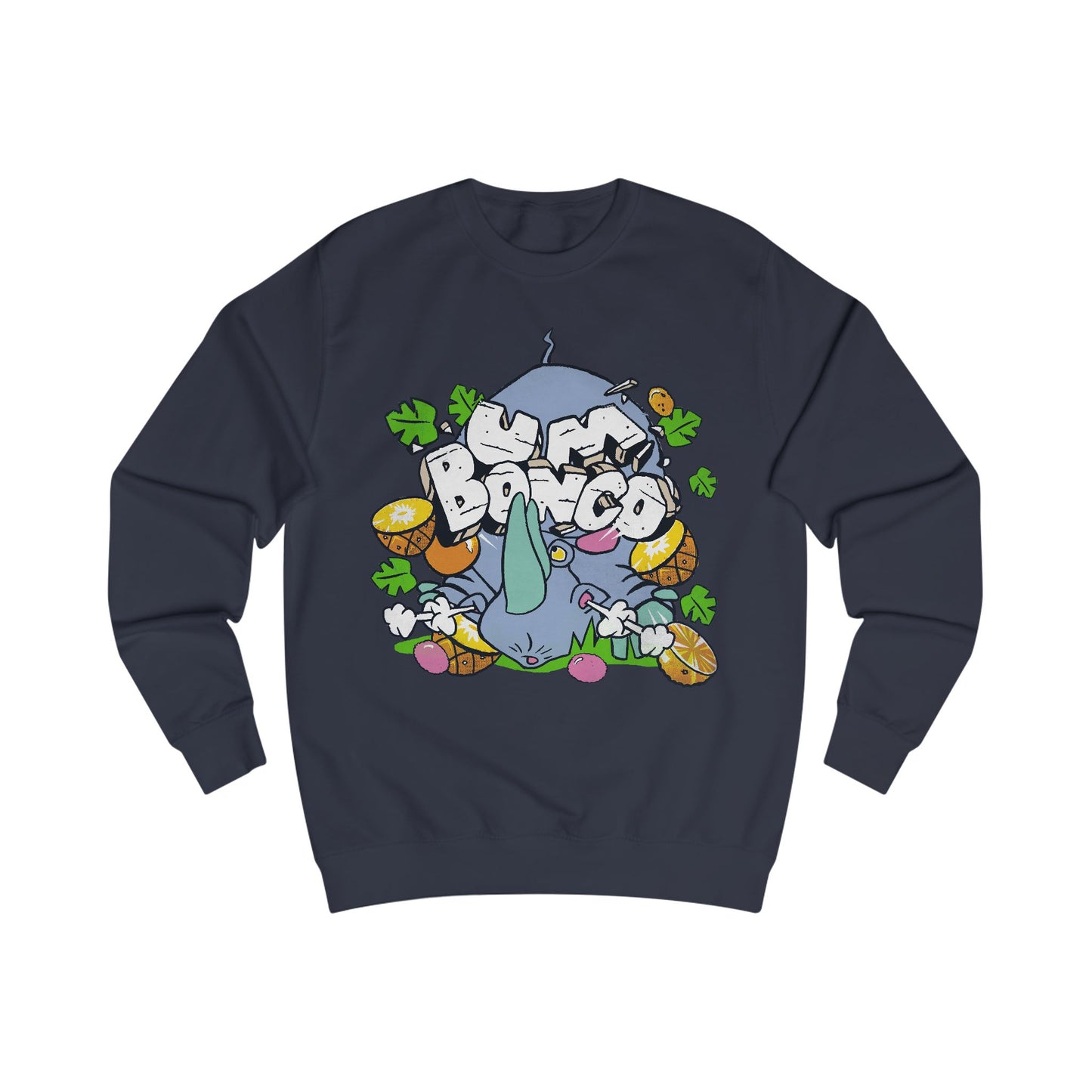 Official Um Bongo Hippo deep blue sweatshirt with colourful graphic Rhino  design, Exclusive to Retro Tees
