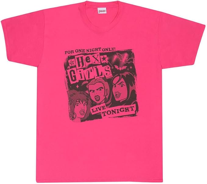 Bold pink short sleeve t-shirt featuring Scooby Doo Hex Girls For one night only graphics