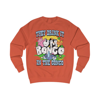 Official Um Bongo They Drink It In The Congo burnt orange sweatshirt with colourful graphic Rhino  design, Exclusive to Retro Tees