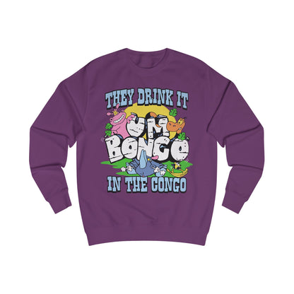 Official Um Bongo They Drink It In The Congo purple sweatshirt with colourful graphic Rhino  design, Exclusive to Retro Tees