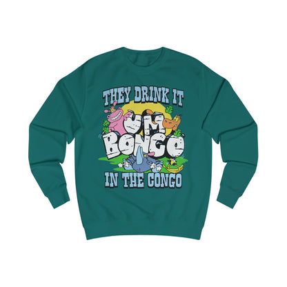 Official Um Bongo They Drink It In The Congo jade sweatshirt with colourful graphic Rhino  design, Exclusive to Retro Tees