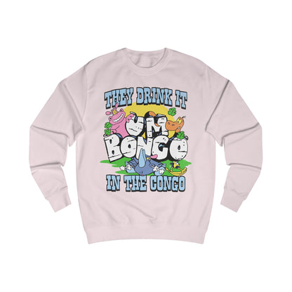 Official Um Bongo They Drink It In The Congo baby pink sweatshirt with colourful graphic Rhino  design, Exclusive to Retro Tees