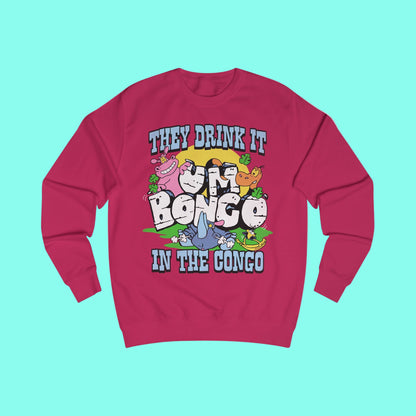 Official Um Bongo They Drink It In The Congo Cranberry sweatshirt with colourful graphic Rhino  design, Exclusive to Retro Tees