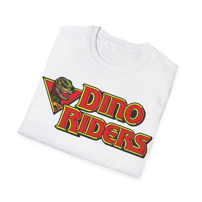 White t-shirt with 'Dino Riders' graphic design on a white background