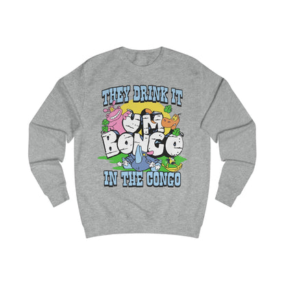Official Um Bongo They Drink It In The Congo grey sweatshirt with colourful graphic Rhino  design, Exclusive to Retro Tees