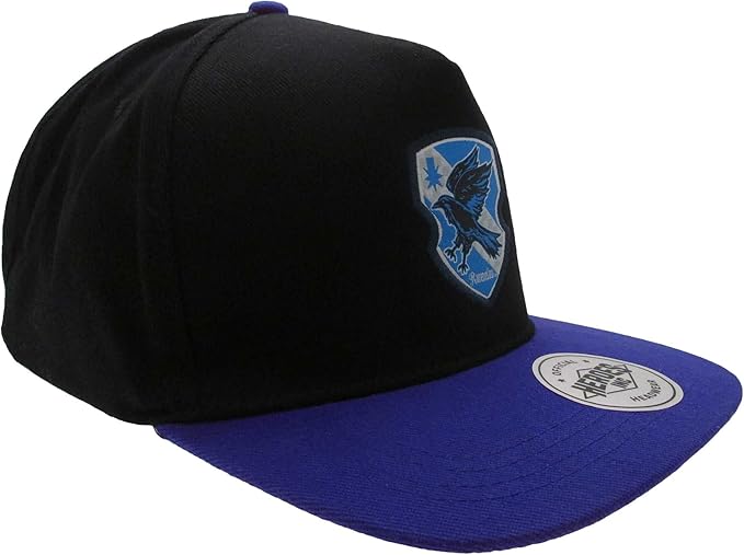 A black and blue unisex snapback cap with a Harry Potter Ravenclaw badge design on the front.
