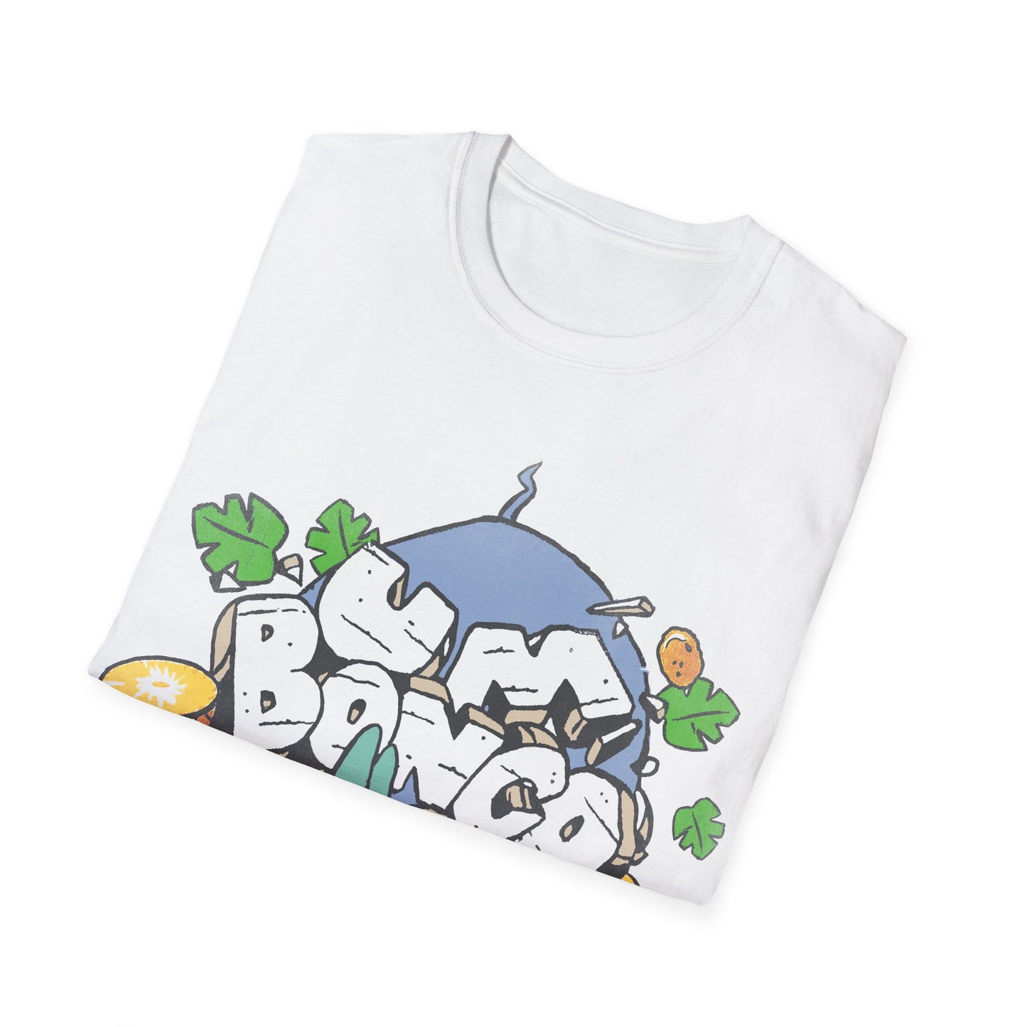 White short sleeve official Um Bongo Rhino T-shirt 80s tropical juice drink with cartoon rhino and Um bongo logo