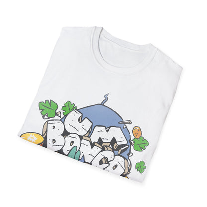 White short sleeve official Um Bongo Rhino T-shirt 80s tropical juice drink with cartoon rhino and Um bongo logo