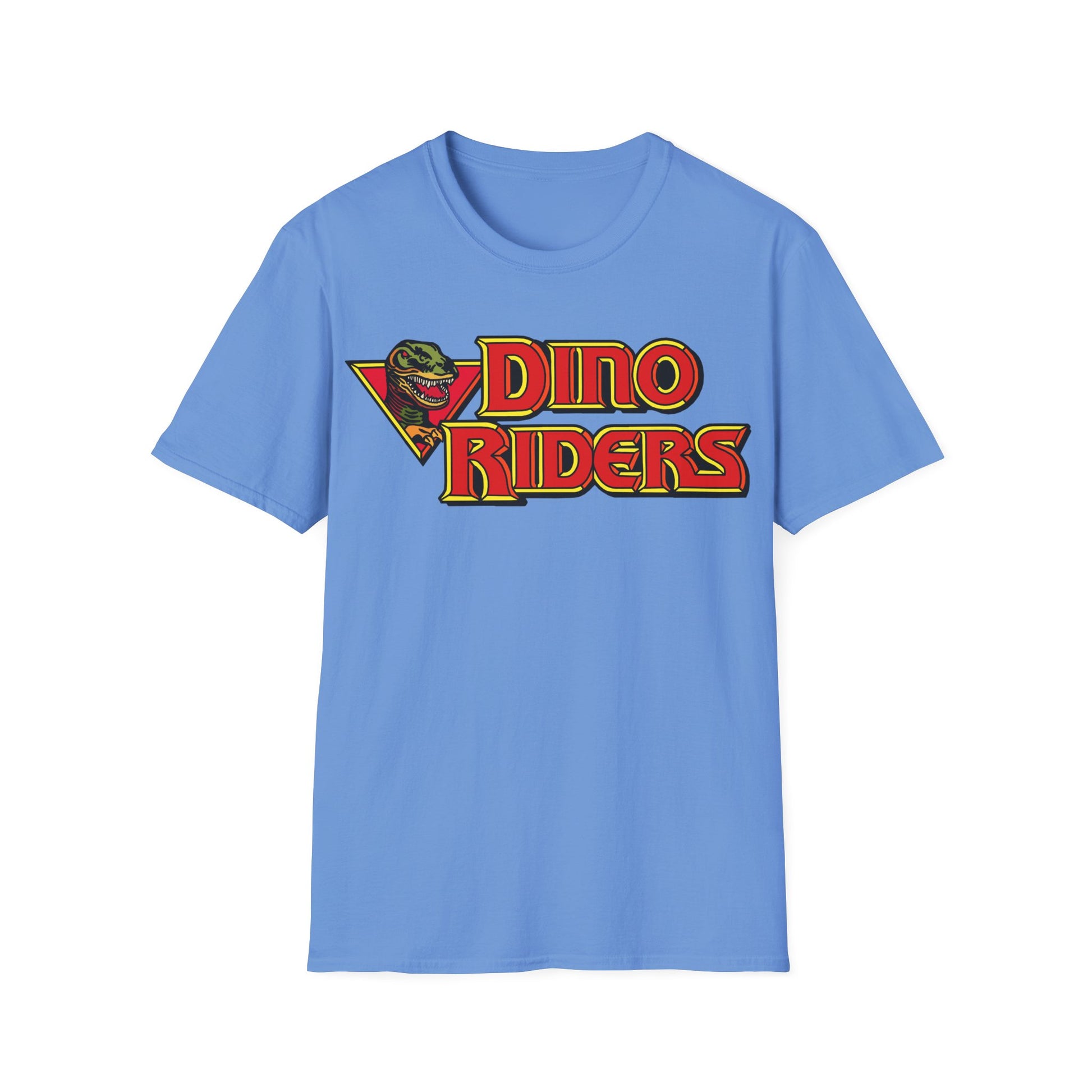 Blue t-shirt with 'Dino Riders' logo on a white background