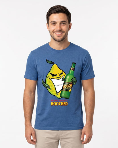 90s Party Lemon Hooched men’s Faded Denim T-shirt with colourful retro party graphic