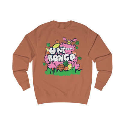 Official Um Bongo Hippo brown sweatshirt with colourful graphic Hippo design, Exclusive to Retro Tees
