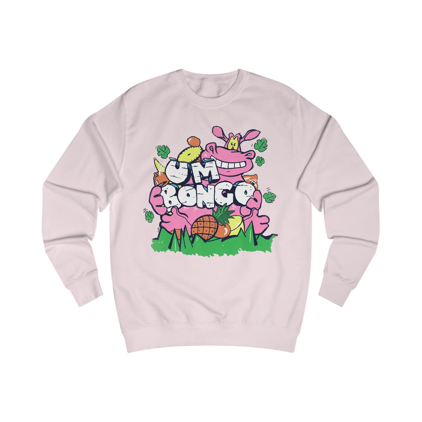 Official Um Bongo Hippo baby pink sweatshirt with colourful graphic Hippo design, Exclusive to Retro Tees