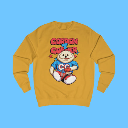 Yellow sweatshirt with a cartoon 80s Puppet character and 'Gordon T Gopher' text 