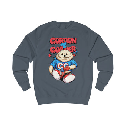 Grey sweatshirt with a cartoon 80s Puppet character and 'Gordon T Gopher' text 
