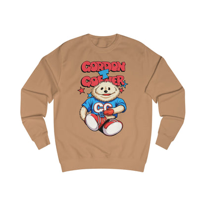 Brown sweatshirt with a cartoon 80s Puppet character and 'Gordon T Gopher' text 