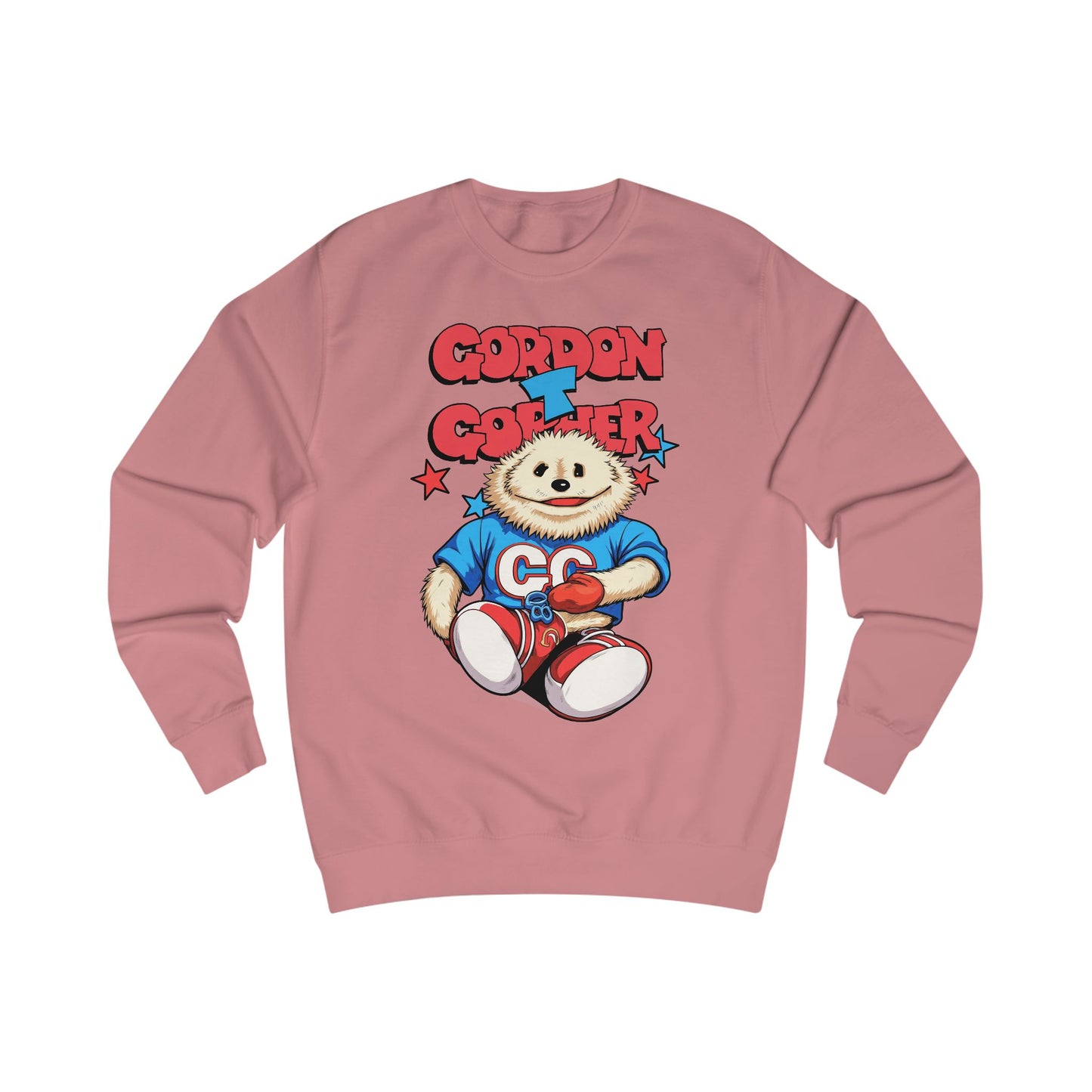 Pink sweatshirt with a cartoon 80s Puppet character and 'Gordon T Gopher' text 
