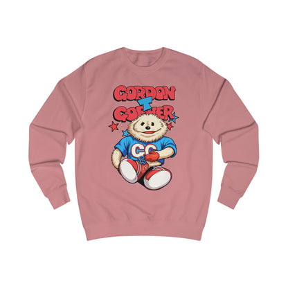 Pink sweatshirt with a cartoon 80s Puppet character and 'Gordon T Gopher' text 