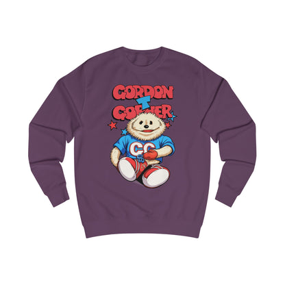 Purple sweatshirt with a cartoon 80s Puppet character and 'Gordon T Gopher' text 