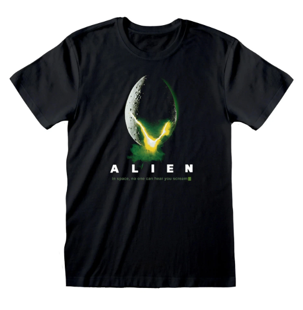 Black t-shirt with 'Alien' graphic design featuring an alien egg