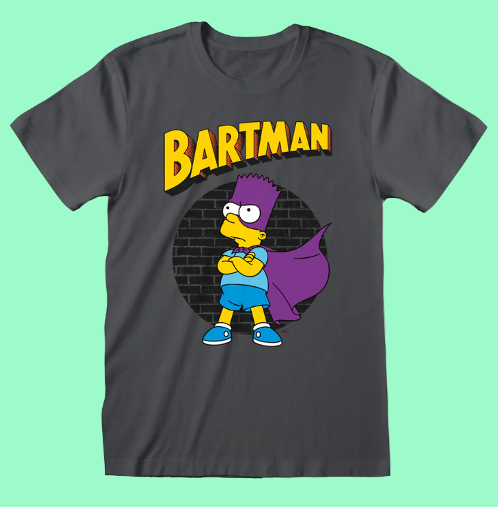The Simpsons Official Grey t-shirt with Bartman graphic and 'Bartman' text 