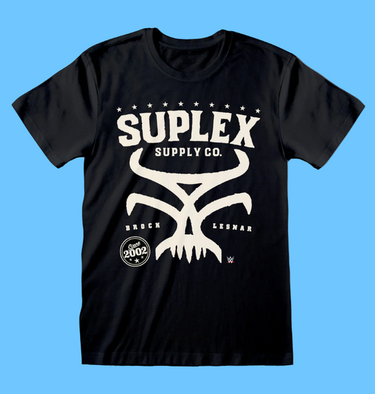 Official WWE Brock Lesna Black t-shirt with white graphic and text 