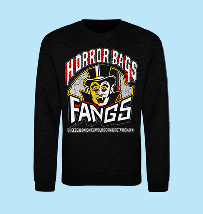 Black Smoke Printed Sweater Retro 80s snacks Horror Bags Fangs design